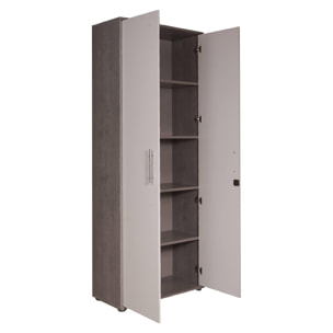 Libreria a 2 ante e 4 ripiani con serratura, scaffale per libri e documenti, Libreria portaoggetti da ufficio, cm 79x34h188, colore Bianco e Cemento