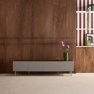 Meuble TV décor bois piétement métal 4 portes 180cm ASHTON