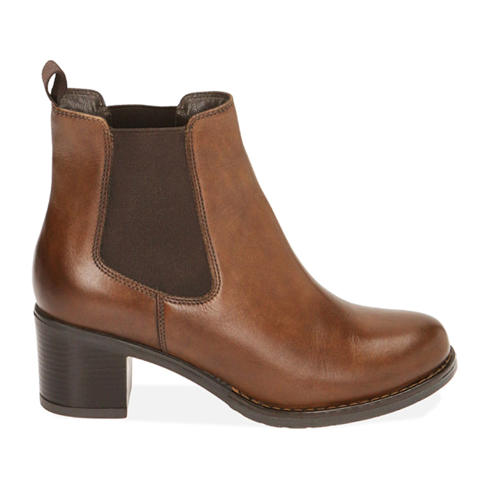 Chelsea boots cognac en piel, tacón 6 cm