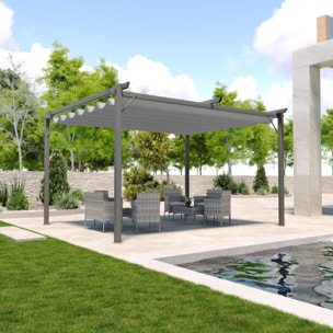 Gazebo Pergola 3x4 M Pergolato Con Telo Grigio Impermeabile Retrattile Richiudibile Struttura In Acciaio Per Giardino Terrazzo Piscina Esterno Fiere