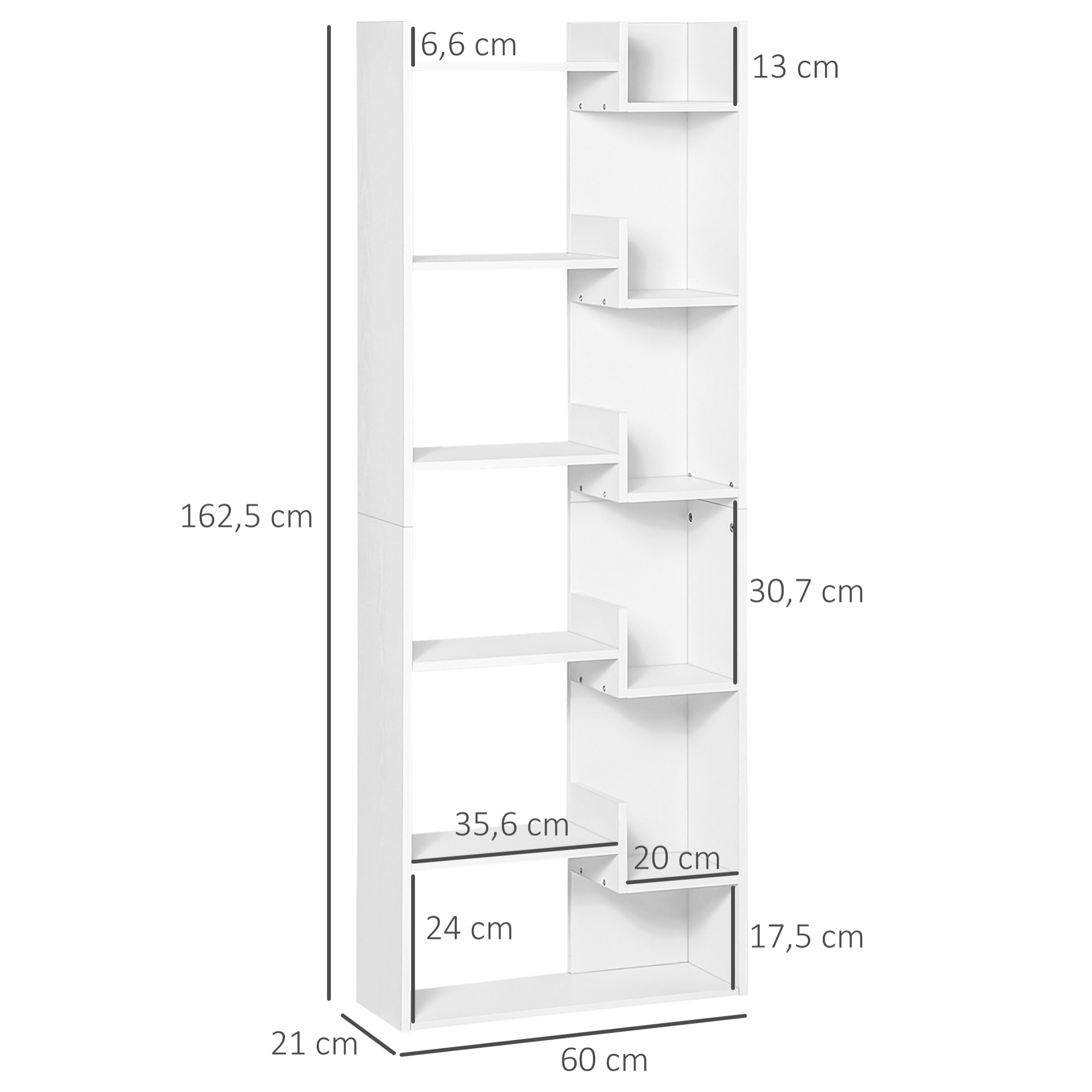 Bibliothèque étagère 6 niveaux design zig zag dim. 60 x 21 x 162,5 cm effet bois blanc