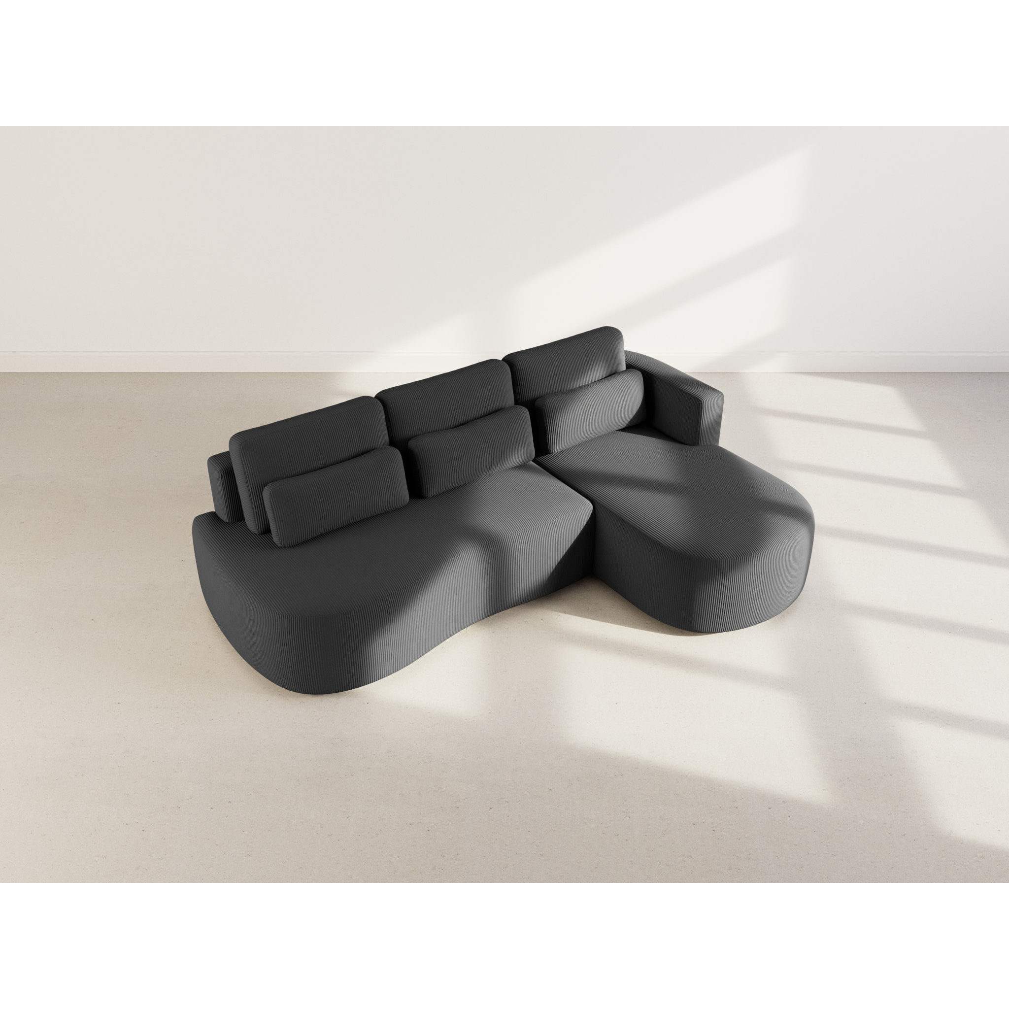 Mahina - canapé d'angle droit 4 places convertible avec coffre en velours côtelé - Noir