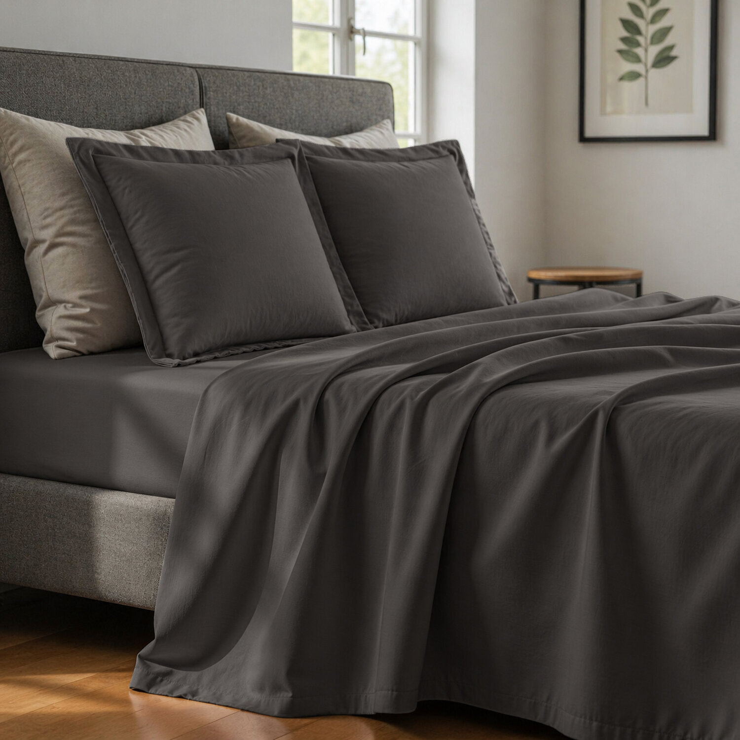 Parure De Drap 1 Pers 100% Coton 57fils + 1 taie Gris Foncé