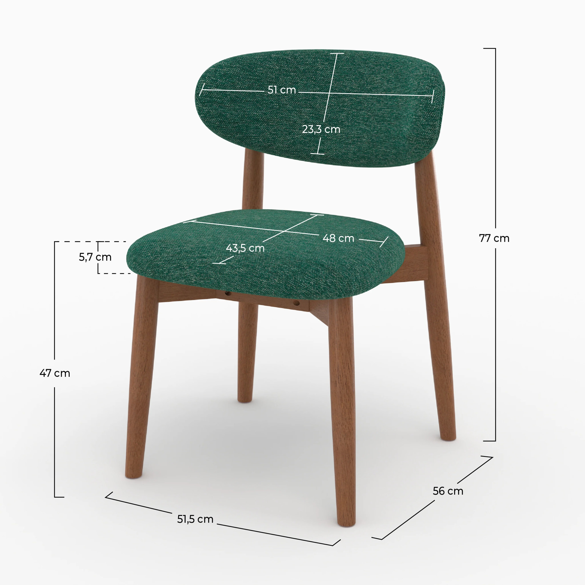Lot de 2 chaises en tissu vert sapin et bois d'hévéa foncé - Yuna