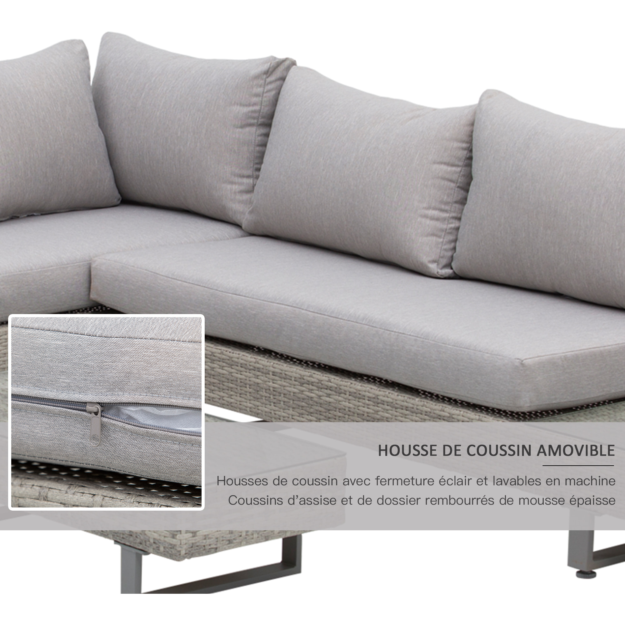 Salon de jardin d'angle 5 places – Design contemporain – Table incluse