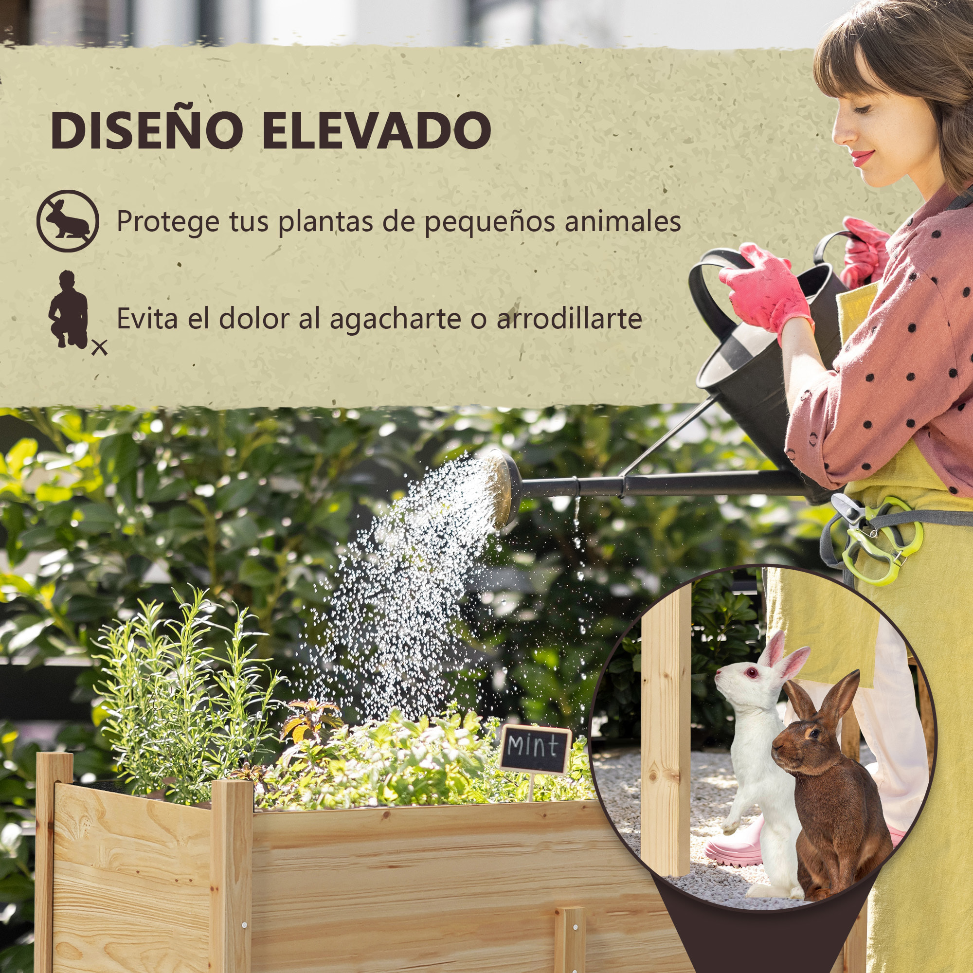 Mesa de Cultivo de Madera Huerto Urbano Elevado 115x55x80 cm Jardinera de Cultivo con Tela no Tejida para Cultivo Plantas Flores Verduras Natural