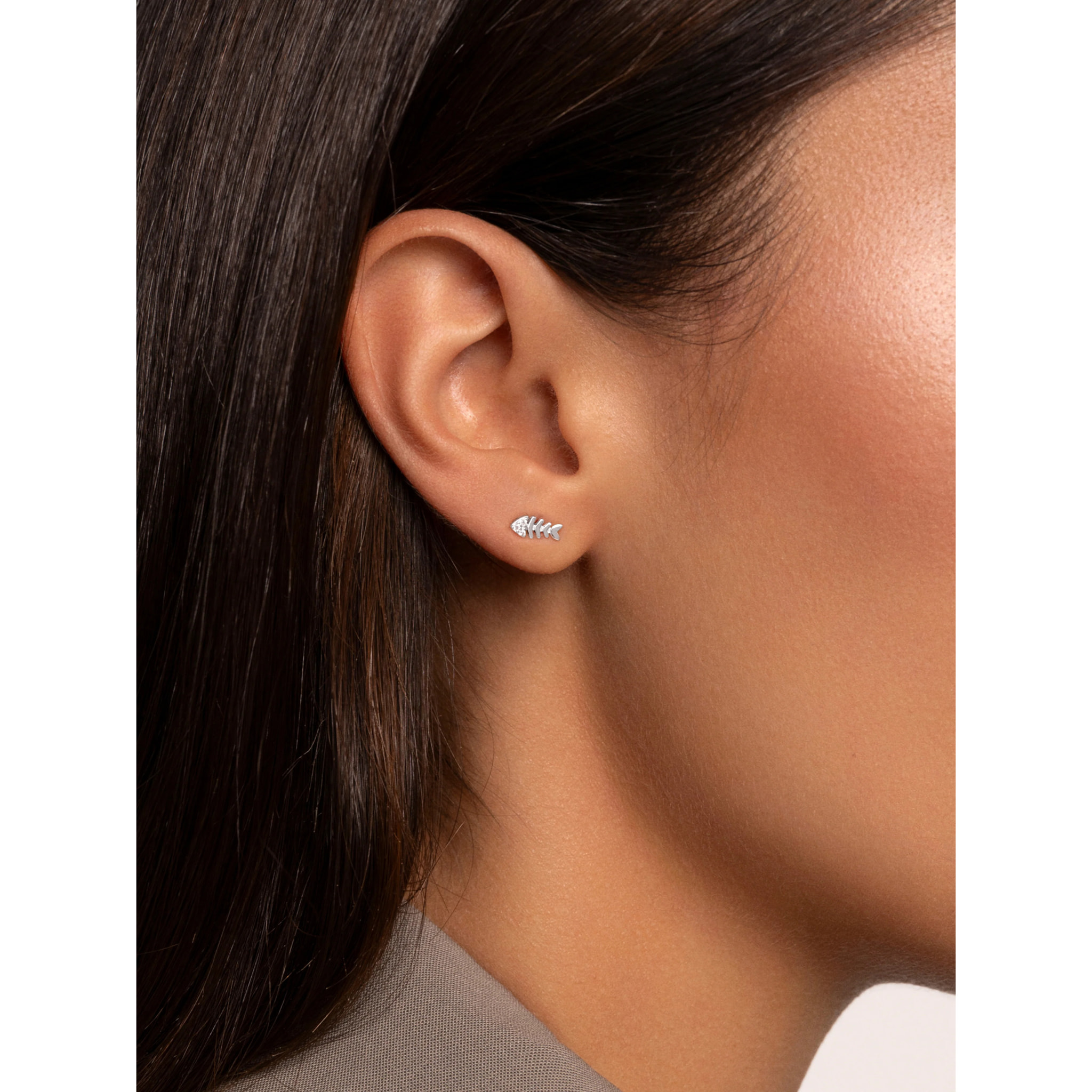 Orecchino Singolo Fishbone Spark in Argento