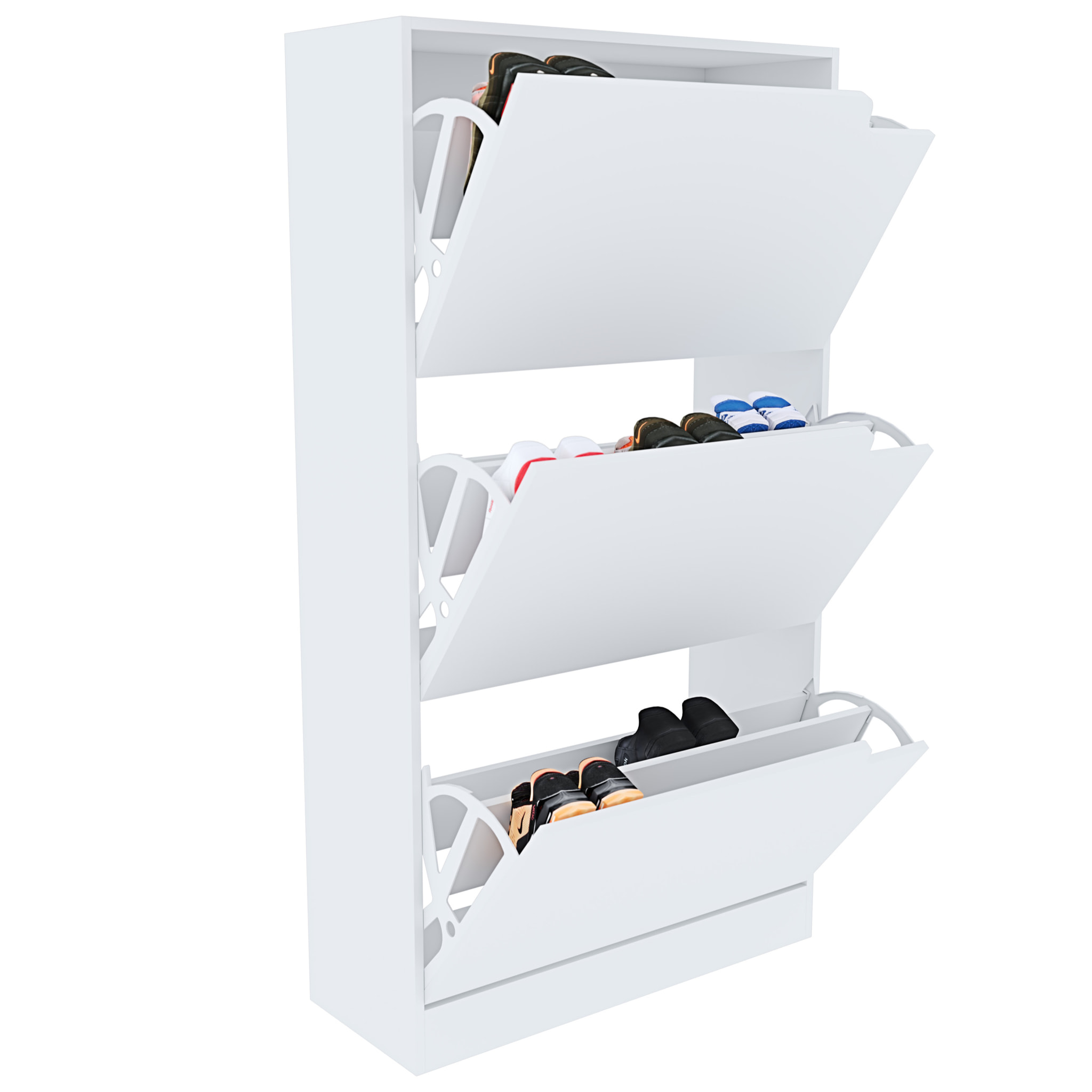 Scarpiera Portascarpe 3 Ante In Legno MDF Salvaspazio A Ribalta Maniglie A Scomparsa Per Ingresso Soggiorno Casa Camera 115x24x63 Cm Bianco