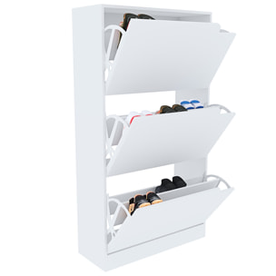 Scarpiera Portascarpe 3 Ante In Legno MDF Salvaspazio A Ribalta Maniglie A Scomparsa Per Ingresso Soggiorno Casa Camera 115x24x63 Cm Bianco