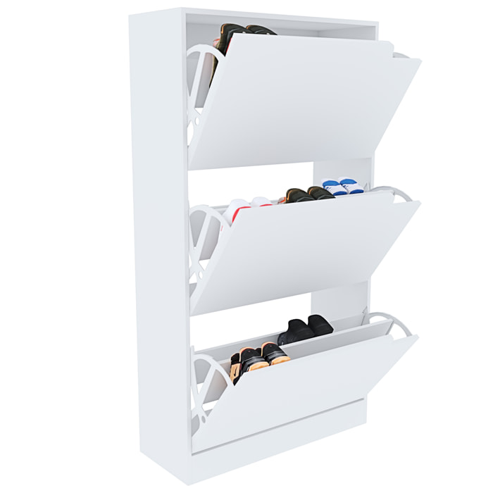 Scarpiera Portascarpe 3 Ante In Legno MDF Salvaspazio A Ribalta Maniglie A Scomparsa Per Ingresso Soggiorno Casa Camera 115x24x63 Cm Bianco