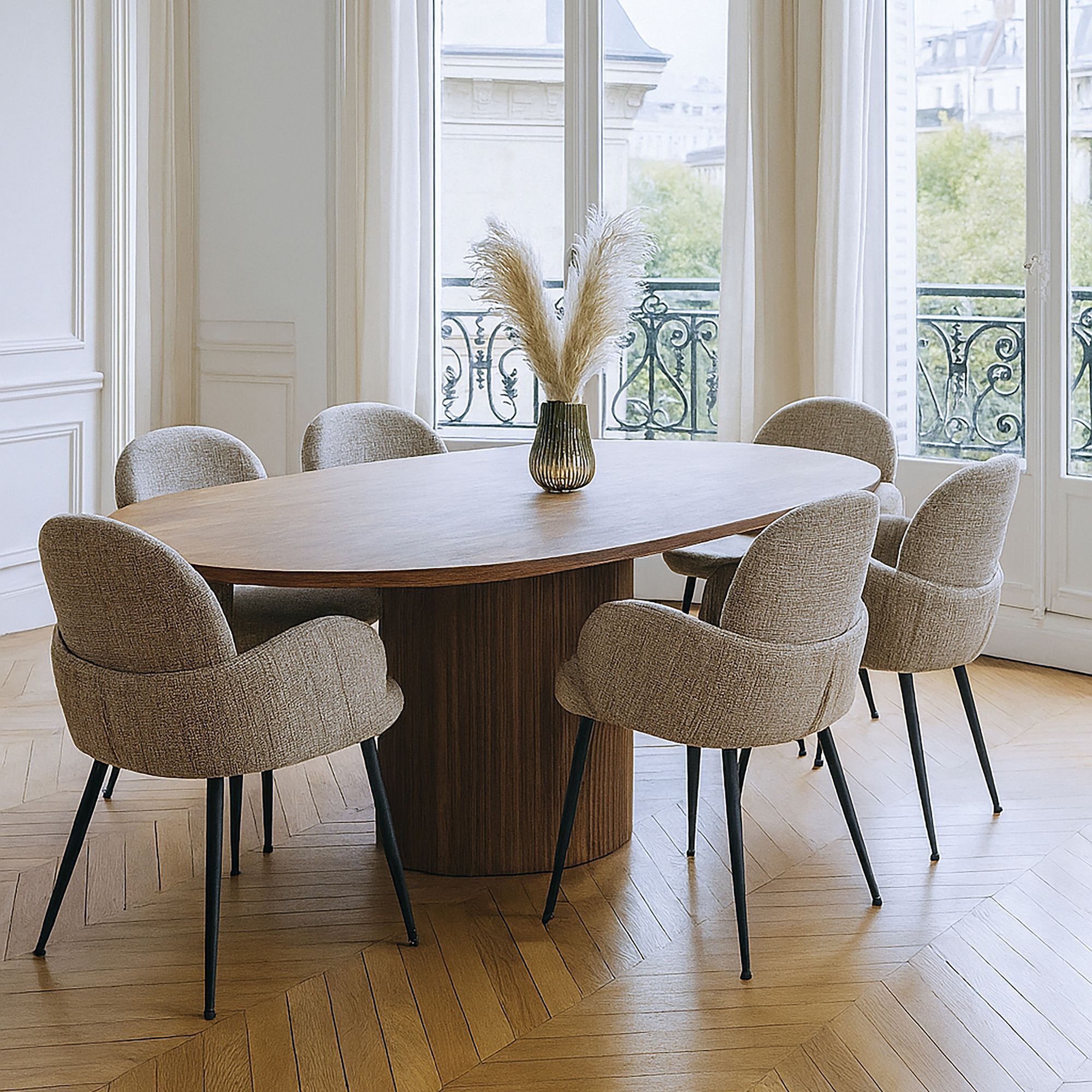 Table extensible ovale effet bois couleur noyer 180-220cm SIERRA