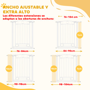 Barrera para Perros Puerta para Perros con Ancho Ajustable 76-104 cm Barrera de Seguridad para Perros Altura 96 cm con 2 Extensiones para Escaleras y Puertas Blanco