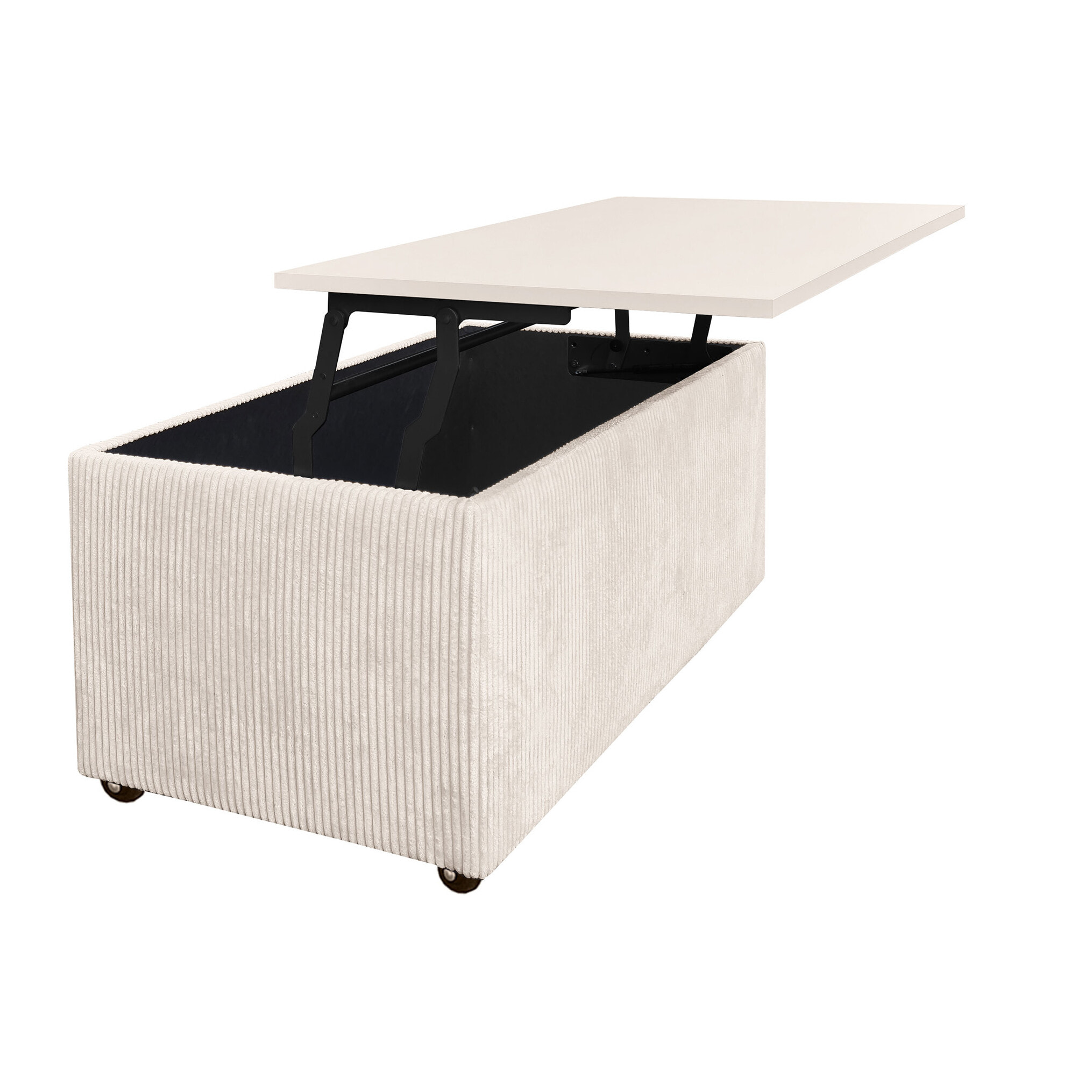 Pirae - table basse avec plateau relevable et coffre - en velours côtelé - 107 cm - Beige