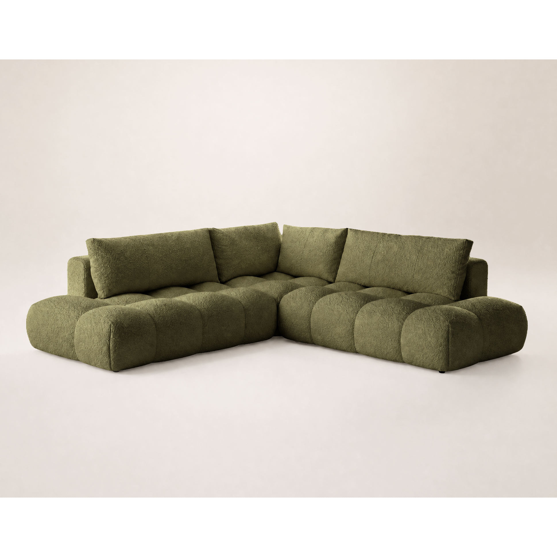 Yulin - Canapé d'angle L 5 places convertible avec coffre en tissu bouclette - Vert