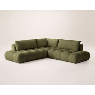 Yulin - Canapé d'angle L 5 places convertible avec coffre en tissu bouclette - Vert