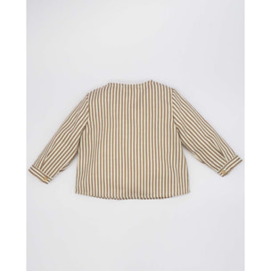 Camisa cuello mao rayas beige