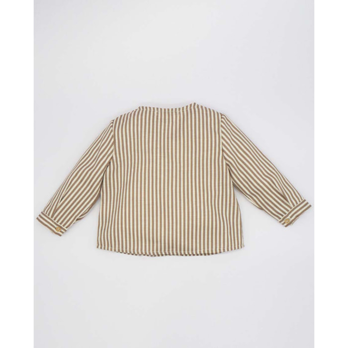 Camisa cuello mao rayas beige