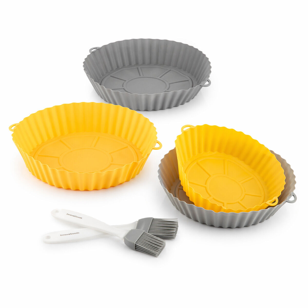 Confezione da 4 cestelli in silicone con manici per friggitrice ad aria e 2 pennelli InnovaGoods