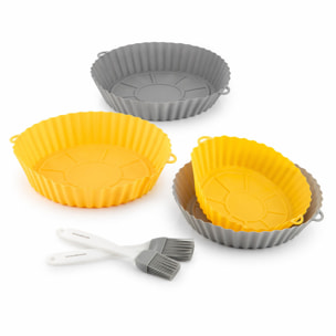 Confezione da 4 cestelli in silicone con manici per friggitrice ad aria e 2 pennelli InnovaGoods