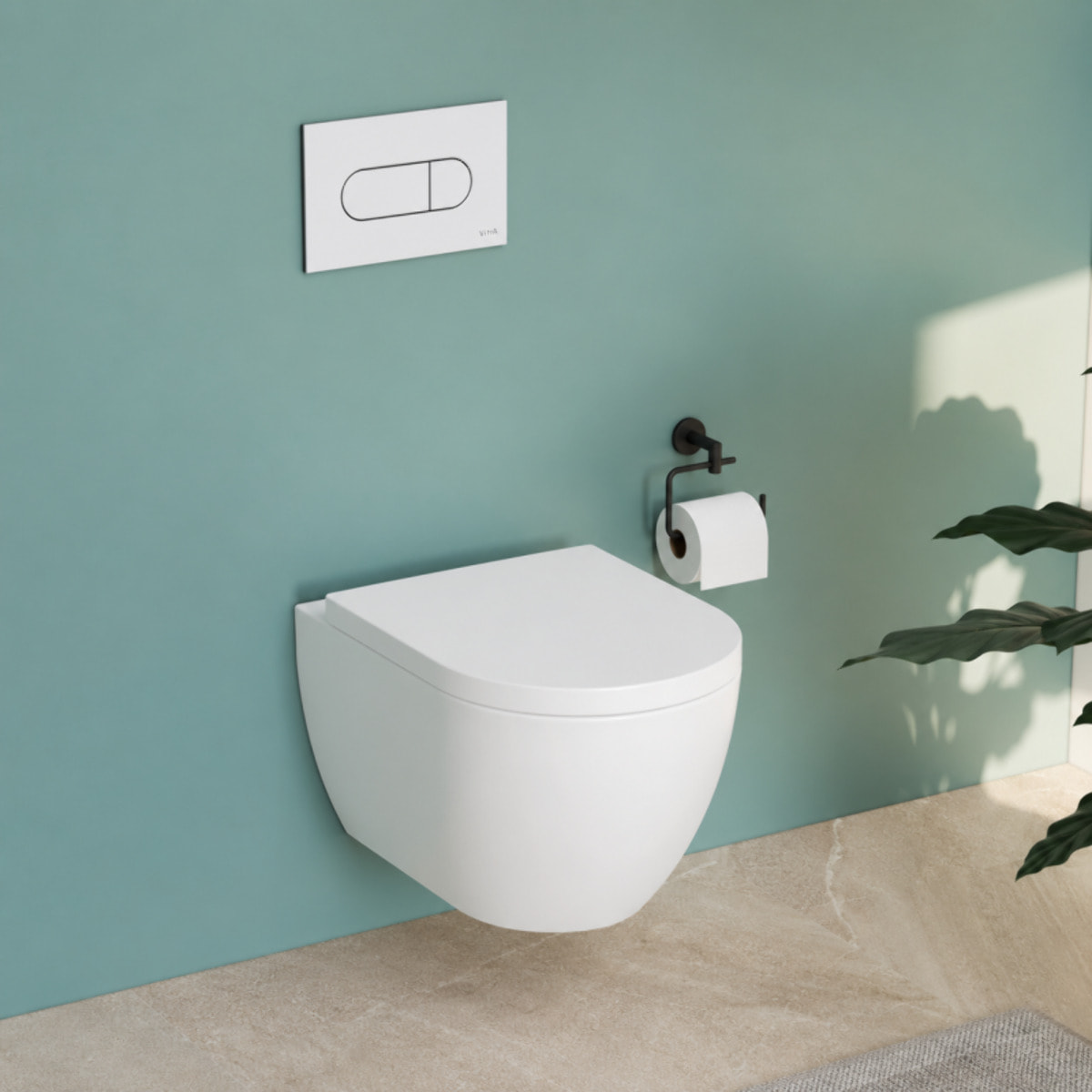 Pack WC suspendu sans bride M60 VortexFlush Round + abattant frein de chute + Bâti support mur porteur + Plaque Blanc