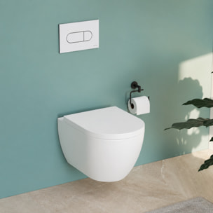 Pack WC suspendu sans bride M60 VortexFlush Round + abattant frein de chute + Bâti support mur porteur + Plaque Blanc