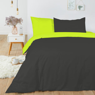 Parure housse de couette 3pcs 100% coton 57 fils bicolore anis anthracite