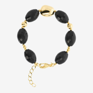 Bracciale in Argento 925 placcato Oro Giallo 18Kt con Pietre Naturali in Onice Nero Sfaccettato