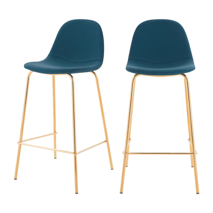 Lot de 2 chaises pour îlot central 65 cm en cuir synthétique bleu - Henrik