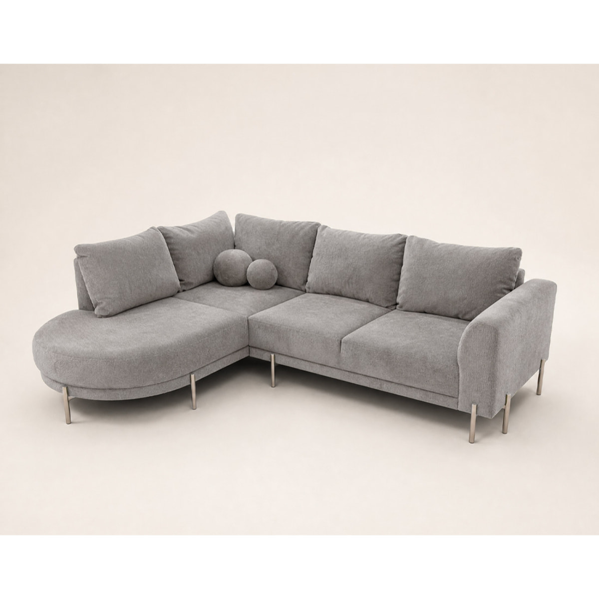 Gabin - Canapé d'angle gauche 5 places en velours texturé - Gris clair