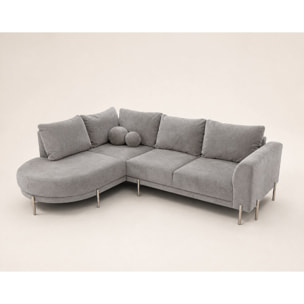Gabin - Canapé d'angle gauche 5 places en velours texturé - Gris clair