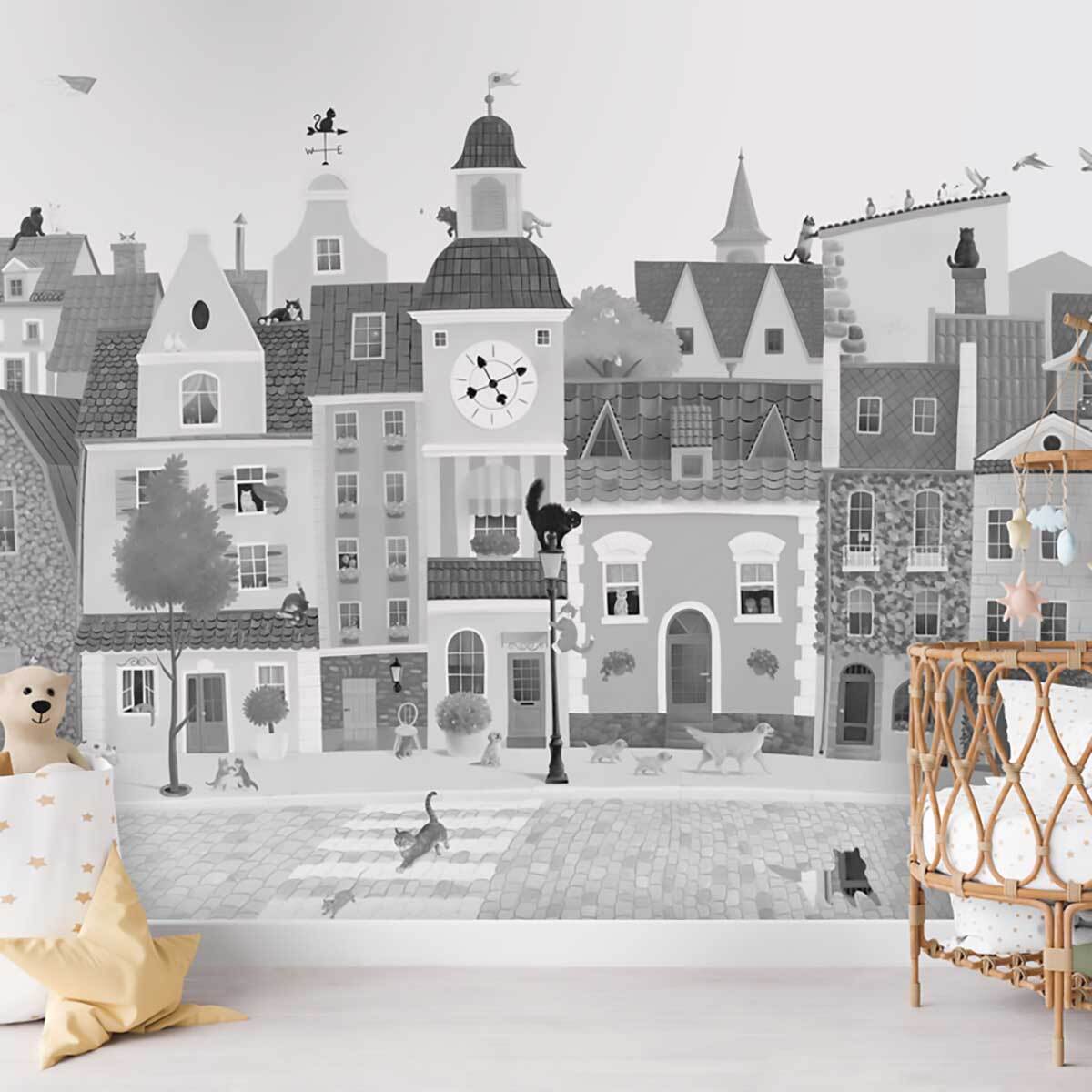 Papier enfant Le village des félins Intissé