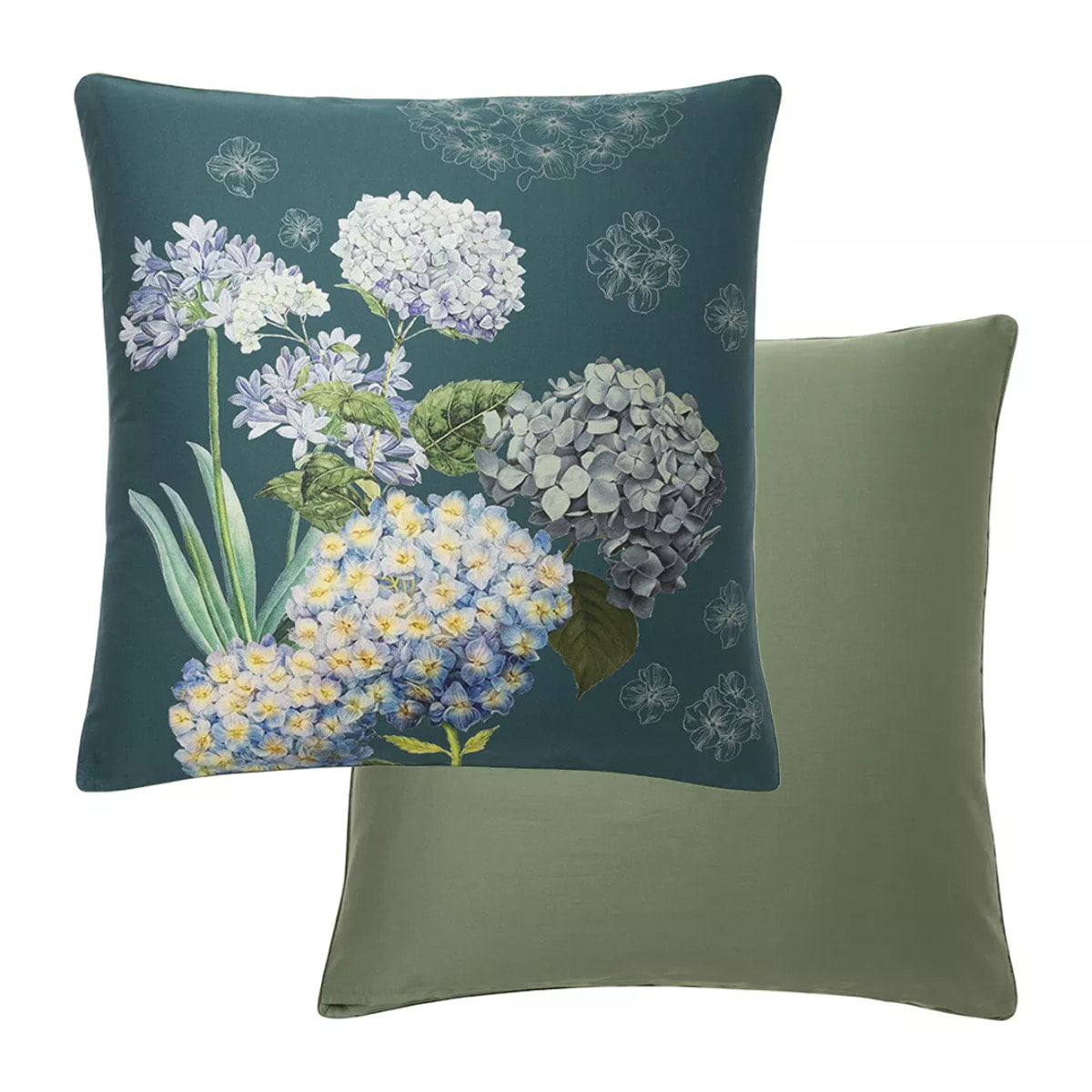 Taie d'oreiller satin de coton imprimé bleu vert Maelys satin canard