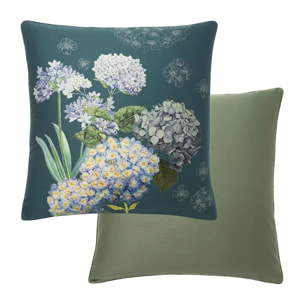 Taie d'oreiller satin de coton imprimé bleu vert Maelys satin canard