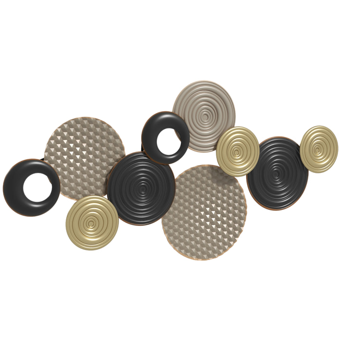 Décoration murale métal doré géométrique 10 disques 100 x 50 cm tricolore noir doré taupe clair