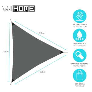 Well Home Sombrilla Triángulo de Sombra en Poliéster Gris Oscuro 36x36x36cm con UPF 50+ y Accesorios de Calidad