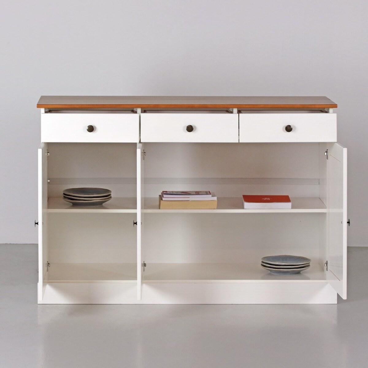 Credenza moderna 3 ante e 3 cassetti 128x85 cm in legno bianco/noce