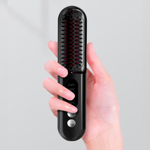 Cepillo eléctrico alisador de iones negativos con 5 ajustes de temperatura de 130 °C a 210 °C.