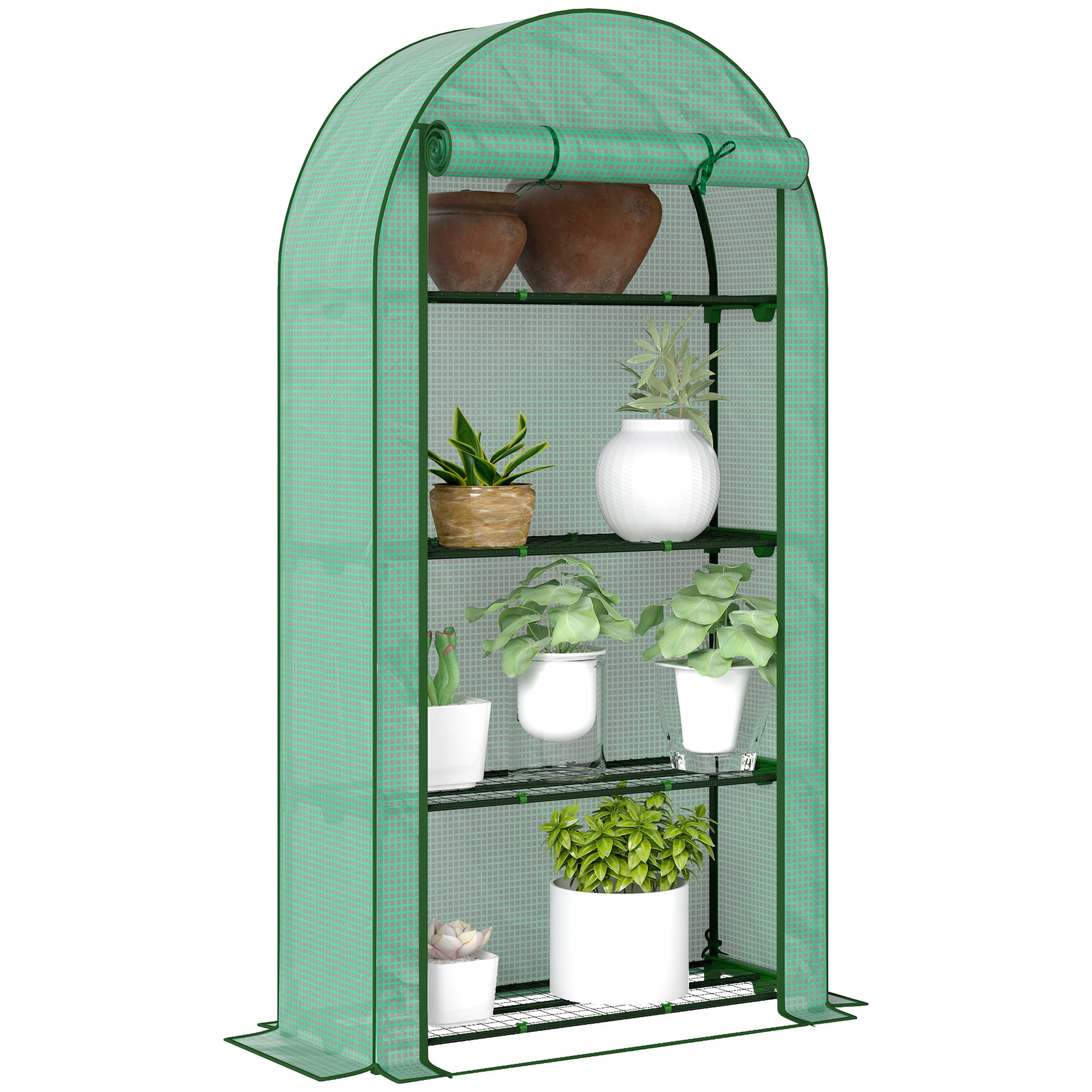Invernadero de Exterior Invernadero Pequeño de 4 Niveles con 4 Estantes Puerta Enrollable Cubierta de PE y Marco de Acero para Cultivos Plantas Flores 105x45x160 cm Verde