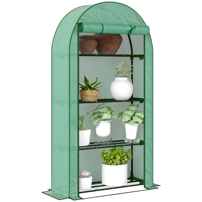 Invernadero de Exterior Invernadero Pequeño de 4 Niveles con 4 Estantes Puerta Enrollable Cubierta de PE y Marco de Acero para Cultivos Plantas Flores 105x45x160 cm Verde