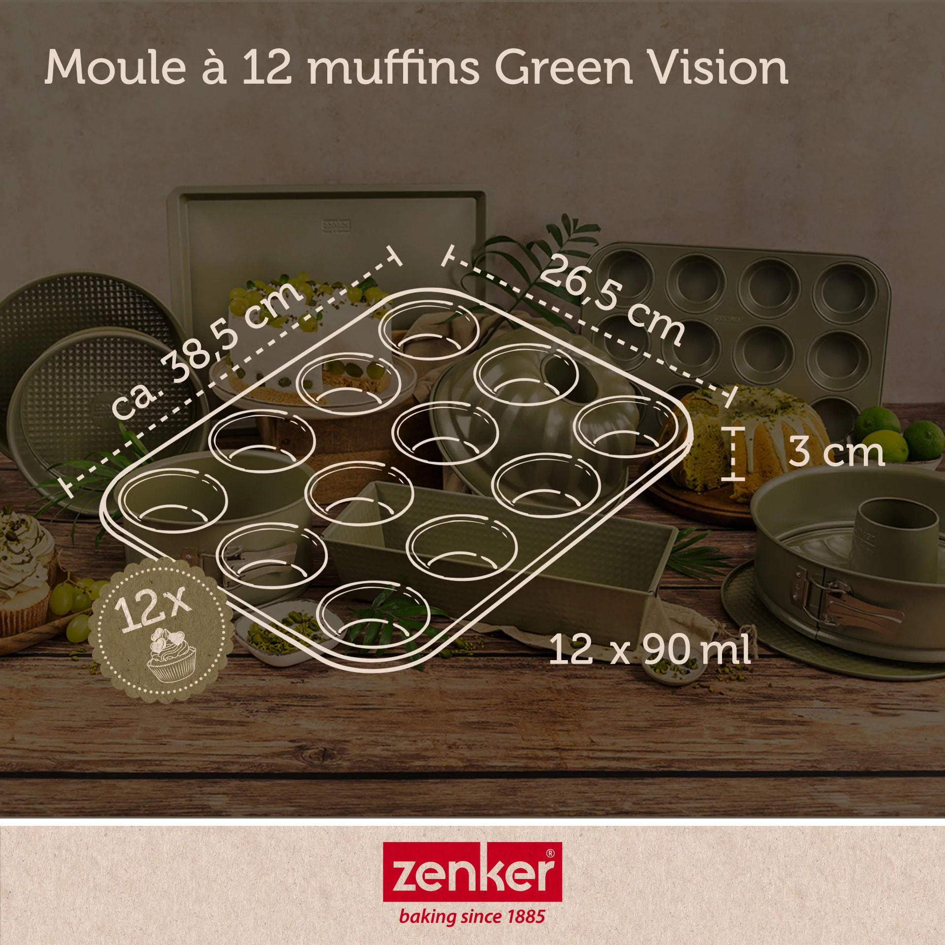 Set de 5 ustensiles de pâtisserie moule à gâteaux bol spatule pâtisserie et verre doseur Zenker Green Vision