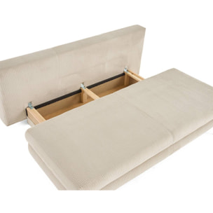 Elton - canapé 3 places convertible avec coffre en velours côtelé - Beige