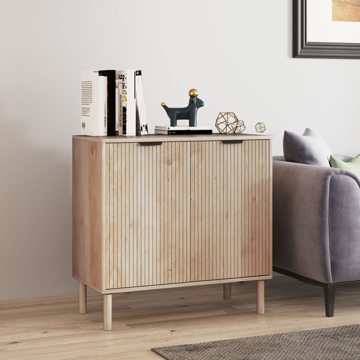 Aparador de Salón Aparador con Estante Ajustable 2 Puertas Sistema Anti-vuelco y Patas de Madera de Pino para Comedor Pasillo 78x40x77,5 cm Roble