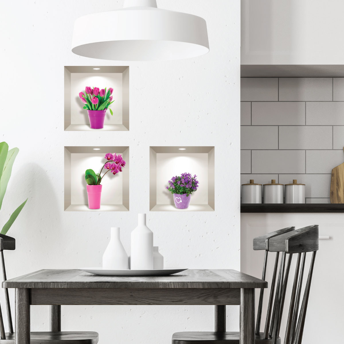 Stickers muraux 3D | Sticker Mural Autocollant effet 3D tulipes, orchidées et agapanthus - Stickers adhésifs 3D Chambre Salon Trompe l'oeil