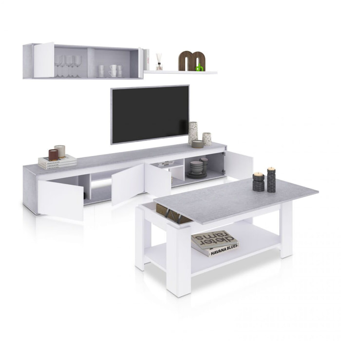Pack salón con mesa de centro Arlet Plus Blanco Artik (Blanco Mate) - Gris Cemento