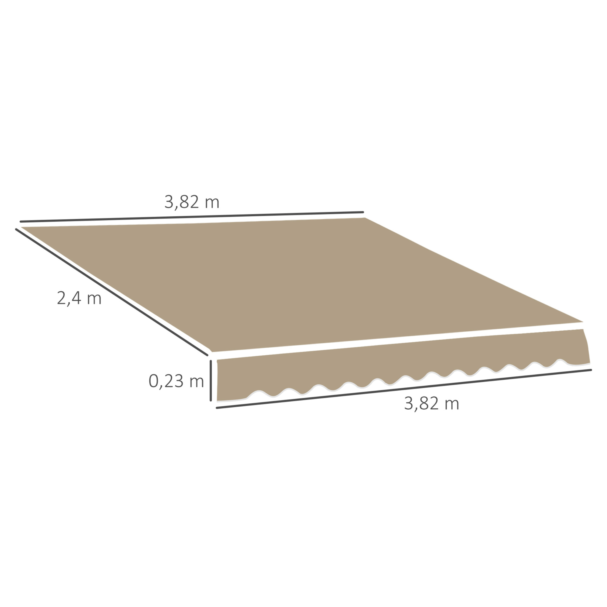 Techo de Repuesto para Toldo, 382x240 cm, Lona para Toldo con Dobladillo, Protección UV, Impermeable, Tela de Repuesto para Patio, Terraza, Jardín, Balcón, Beige