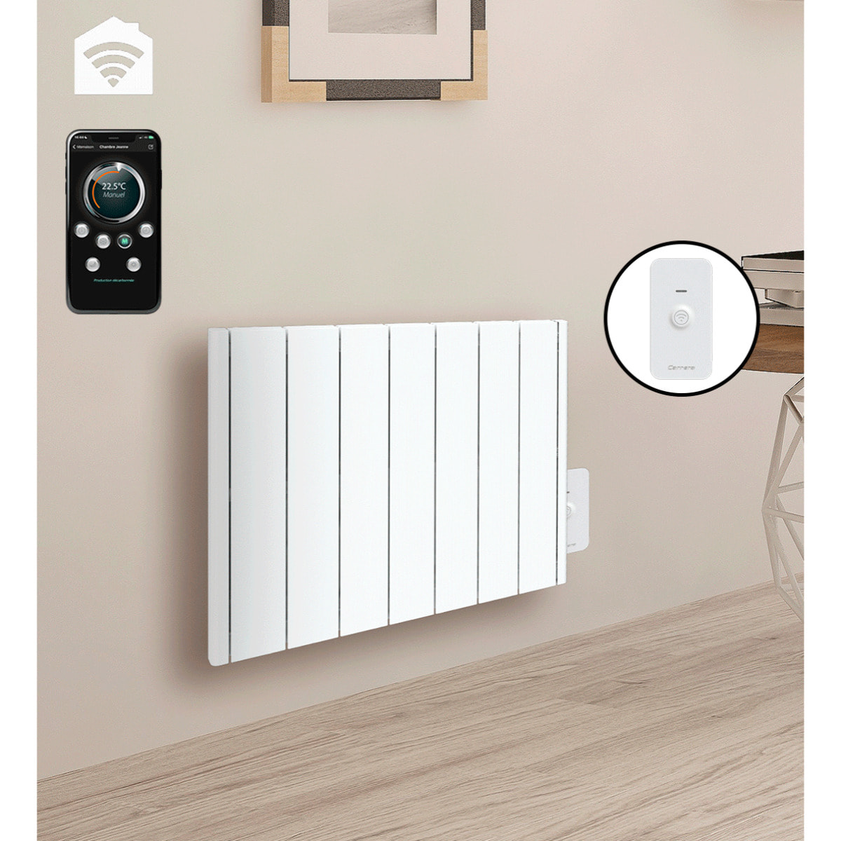 Radiateur électrique LCD céramique blanc 1500W connecté