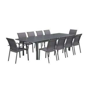 Table de jardin anthracite SEATTLE extensible aluminium. 10 places. 227 / 290 x 100 x 75 cm