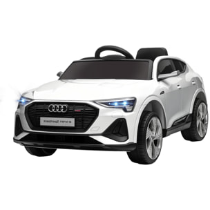 Coche Eléctrico para Niños de +3 Años Audi E-tron, Coche de Batería 12V con Mando a Distancia, Faros LED, Bocina, Música, USB, Apertura de Puerta y Velocidad 3-5 km/h, Blanco