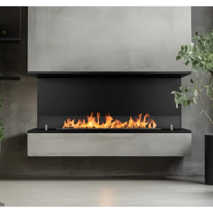 Trevi 120 - Camino a Bioetanolo da Incasso Trifacciale 120x45x24,5 cm con Bruciatore 1,25lt in Acciaio