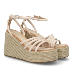 Sandalia cuña de yute con plataforma y tiras para mujer